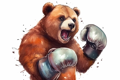 happy, mother bear with boxing gloves ,cute childrens book style, clipart, illustration art style, clipart, hd, on white background,