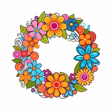 sticker, Groovy hippie 60s cute wreath, isolated flowers, Funny cartoon flower power clipart white background