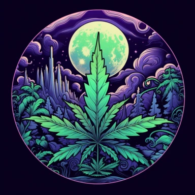 cartoon effect, logo, circle, cannabis, medical, clipart, moon light, nice colours, details