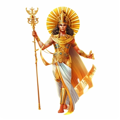 A pharaoh wearing a golden headdress and holding a scepter., vector art, clipart, white background