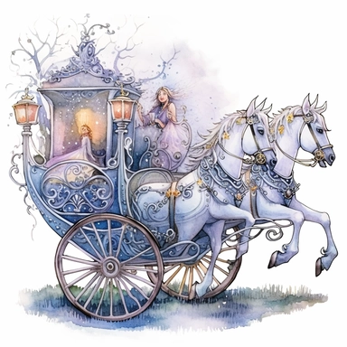 whimsical watercolour clip art glass princess carriage with white horses