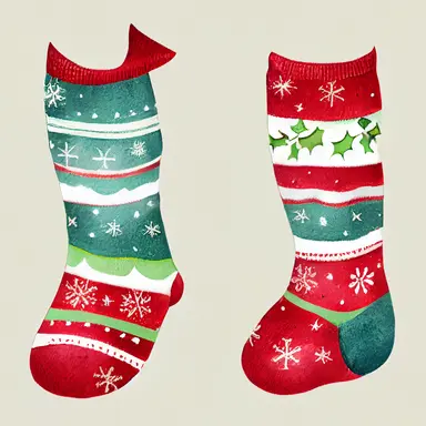 christmas socks, gradient background, in watercolor clipart style