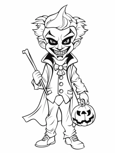 joker halloween coloring book for kids, cartoon character, clipart, black and white, white background,