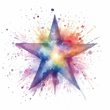 watercolor clipart, one individual star, exploding , white background