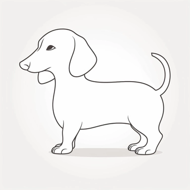 simple outline of a full body Dachshund dog , kids cartoon, minimalist, black on white, lineart, 2d flat file, silhouette, clipart, svg
