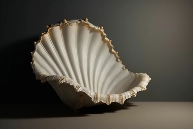 shell bed with pearl decoration, on a black background, like clipart style, mysterious, luxurious, 4k , octane render, unreal engine,