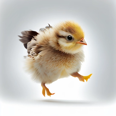 Cute little chicken flying , macro, clip art, no shadow, white background, hd hdhd, 8k, sharp,