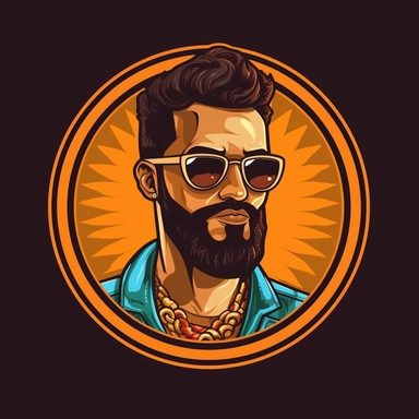 a logo for a digital marketing company named Young Boss, logo consists of an clipart of an attractive Canadian brown boy like Nav in his early 20's who runs his own profitable business, use very short hair and short beard, 4k, he has gold chain in his neck which shows name of the company