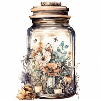 watercolour crafter, Crafting materials, neutral Watercolor glass jar filled with embellishments Clipart - <@1098423716465102849> (62%) (fast)