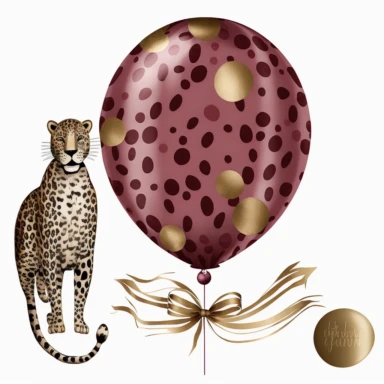 Burgundy and leopard print single Balloon Clipart, balloon png digital , no background