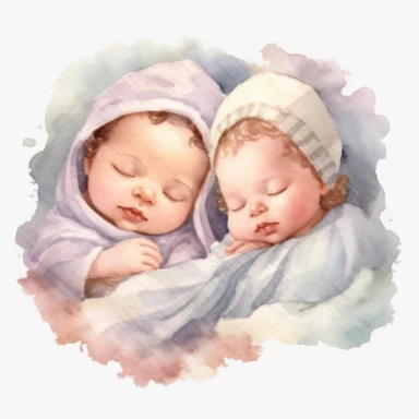 Watercolor beautiful new born twin baby on a cute blanket, clipart, singel clipart, High resolution, 8k