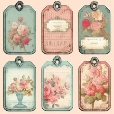 shabby chic luggage tags clipart