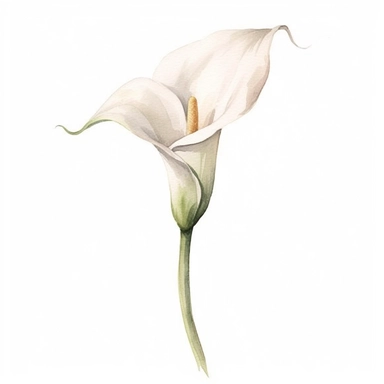 Let your brush strokes capture the essence of a classic wedding flower, the calla lily. Paint a watercolor clipart that showcases the slender, curving lines of the flower, along with its trumpet-shaped bloom. Use gentle, muted tones to evoke elegance and sophistication.