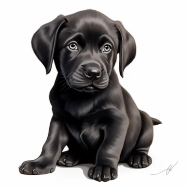 clipart drawing, black lab puppy, white background