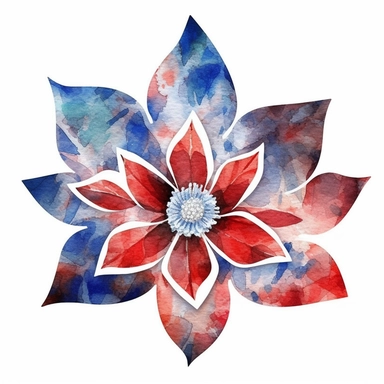 watercolor lotus flowers, red white and blue, union jack, great britain, clipart, white background,