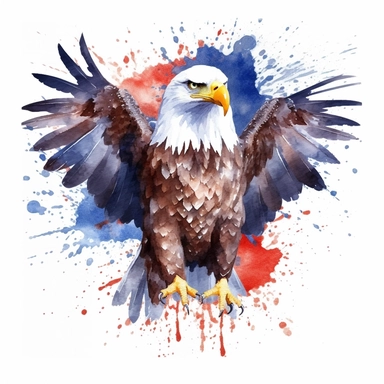 watercolor american bald eagle full body with american flag around clipart with white background