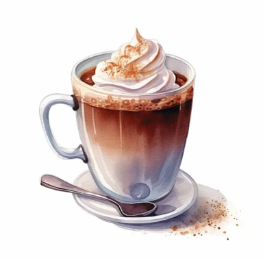 Watercolor ultra realistic and hyper detailed illustration of a Hot Chocolate, clipart ,single object, png, sublimation, white background for removing background - - no text shadow font watermark