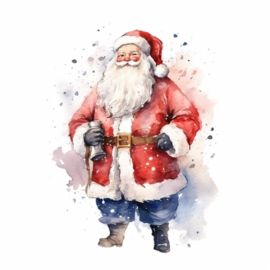 classic Santa Claus, watercolor clipart, minimalist, bright colors, isolated white background, 8k