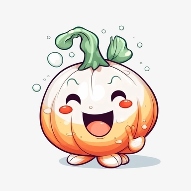 cute Garlic, happy and smiling, bold line, clipart, sticker, white background, no shadow, 8k detail