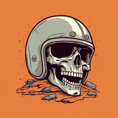 Retro graveyard bike helmet infront of it illustration clip art clean lines DC comcics marvel comics