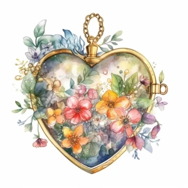 Fairy Floral Locket Heart Watercolor CLipart,Isolated,White Background