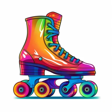 roller skates Side view with coloring rainbow Clipart, Vector Style, High quality, White Background