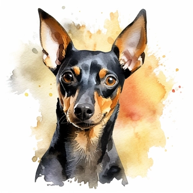 Toy Manchester Terrier dog, water color style, clipart, white background