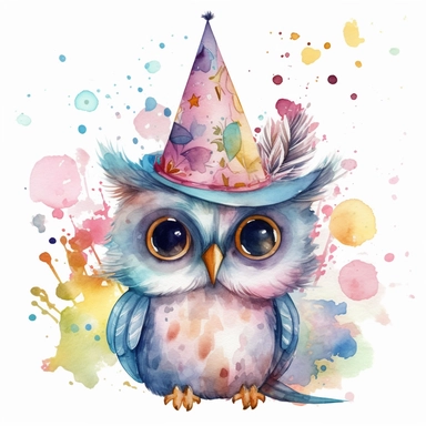 Watercolor Birthday cute owl Clipart, sublimation png