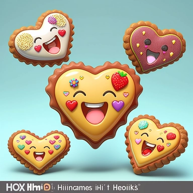 kawaii happy smiling cute valentines day heart pastries clipart, highly detailed, colorful, 3d, high definition