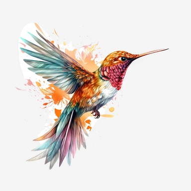 watercolor hummingbird, high details, intricate details and no color bleed, HD, 8k, solid white background clipart