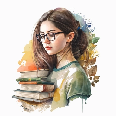 gorgeous beautiful bookworm women clipart, png on white background, watercolor illustration, ultra-detailed, 8k