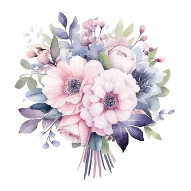 watercolor clipart with white background, bridal bouquet, cute and adorable, flat design,high quality--ar3:4--no mockups, watermarks, numbers, writing, letters--q2--v5.1--s1000