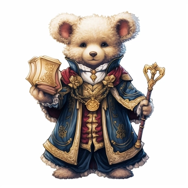 Adorable cute fantasy Teddy bear dressed like a court herald, nursery art, clipart image, lineart image, white background, very detailed, 8k