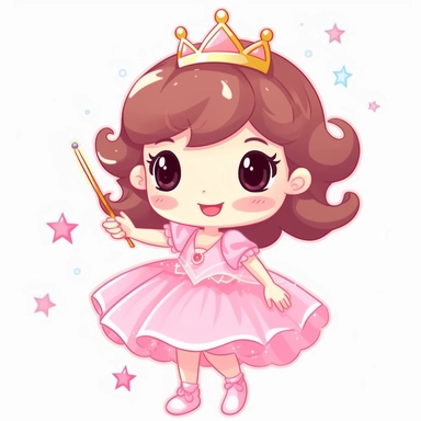 princess png with arrow,3 years old,Hands not holding something, dance pose， unicorn and twirling hair clip art, in the style of kawaii, cartoonish style, uhd image, pink, 19th century, Pink background, Mr. Doodle, Chen Bo, star art group (Xing Xing), children's book illustration