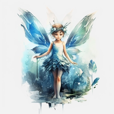 Watercolour beautiful Disney inspired azure blue queen baby forest fairy beautiful Disney inspired azure blue forest fairy with beautiful flawless features, magnificent wings, compelling realistic beautiful vibrant eyes perfect hands and feet beautiful realistic intricate detailed forest fairy perfect forest fairy magnificent details , PNG image,ultra highly detailed, 18k, sharp focus, bright photo with vibrant colours, digitally enhanced,photographic, enhanced graphics, straight, sharp focus, b