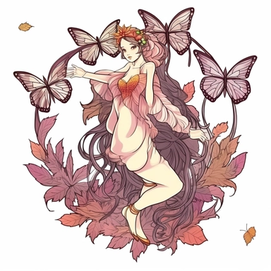 Clipart of autumn fairy butterflies and flowers, in the style of watercolour, clean outline, magical, enchanted,