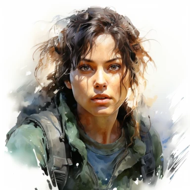 Ripley, character from movie Alien, watercolor painting, cinematic lighting, clipart, sepatate elements, white background