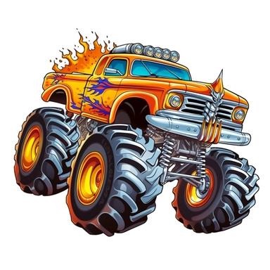 cartoon monster truck clipart isolated on a white background flames coming out of the back