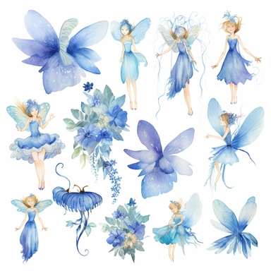 15 blue Fairy watercolor clipart