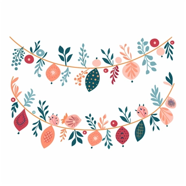 decorated Christmas garland serene feeling flat illustration clipart white background