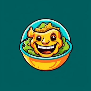 logo for company that sells nachos, background is different color, in the middle you have a nachos with guacamole and meat, all in clipart and they look appealing, colorful, delicious. the nachos are animated and have smiley face