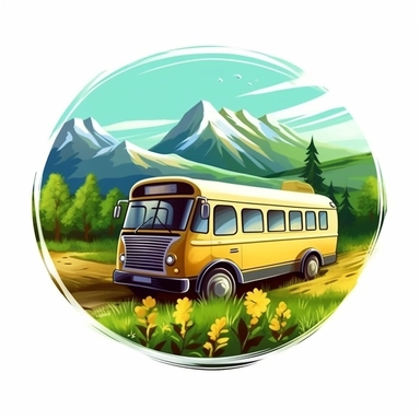 School Bus With Natural View, Realistic Clipart, Logo Design, High Quality, White Background