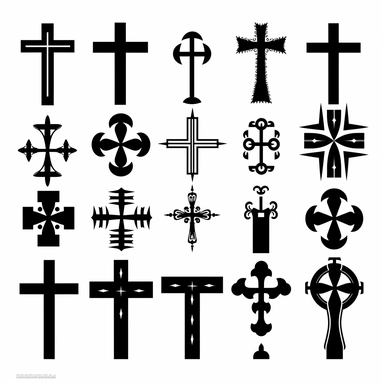 black vector icons of different designs christian crosses, on a white background, hd vector, clipart, cartoon style, minimalistic simple , 4k