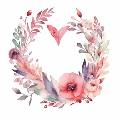 elegant valentine's day wreath ,watercolor clipart ,minimalist ,beautiful colors,isolated white background,8k