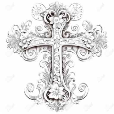 beautiful cross clipart, contour, white background no jesus