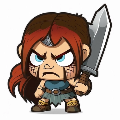 chibi female barbarian, angry, dungeons and dragons, clipart