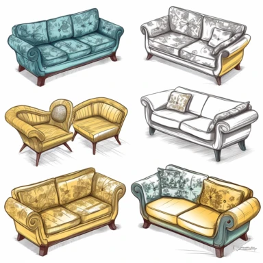a clipart collection of a set of four sofas, highly detailed, crisp sharp lines , istock, clip-art, ,, 2070s, steel, , how-to, , harmony of, marker”, , 4, instrument, ultimate, 5, movies, three - dimensional , high quality vector svg white background , organised in rows spaces gap orderly
