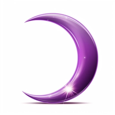 An illustration of a purple glowing beautiful half moon against white background, outerglow, innerglow, fairytail style, white background, clipart, PNG pure white background, high resolution, best quality