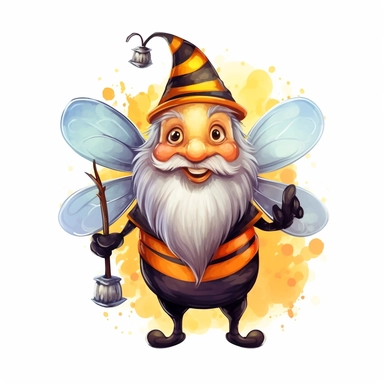 vector cute Bee character wearing wizard custom and wizard element with happy face ,front facing on isolated background,colorful color,with happy face and expression,Animal Sublimation Clipart,no splash watercolor,white background, ultra detailed clipart, cut out image, colorful watercolor realistic, cartoon style, ultra HD, sharp and clean art