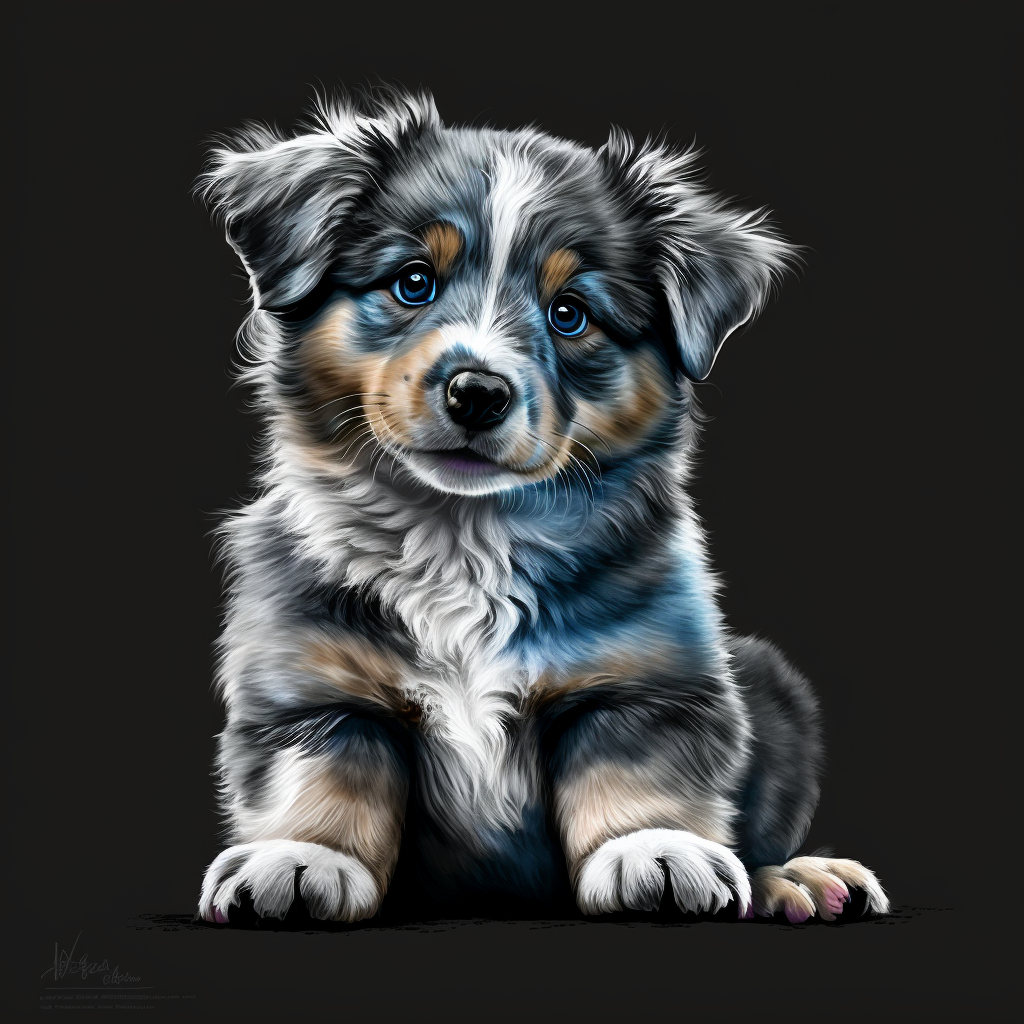 Watercolor clipart on a black background of a playful Australian ...